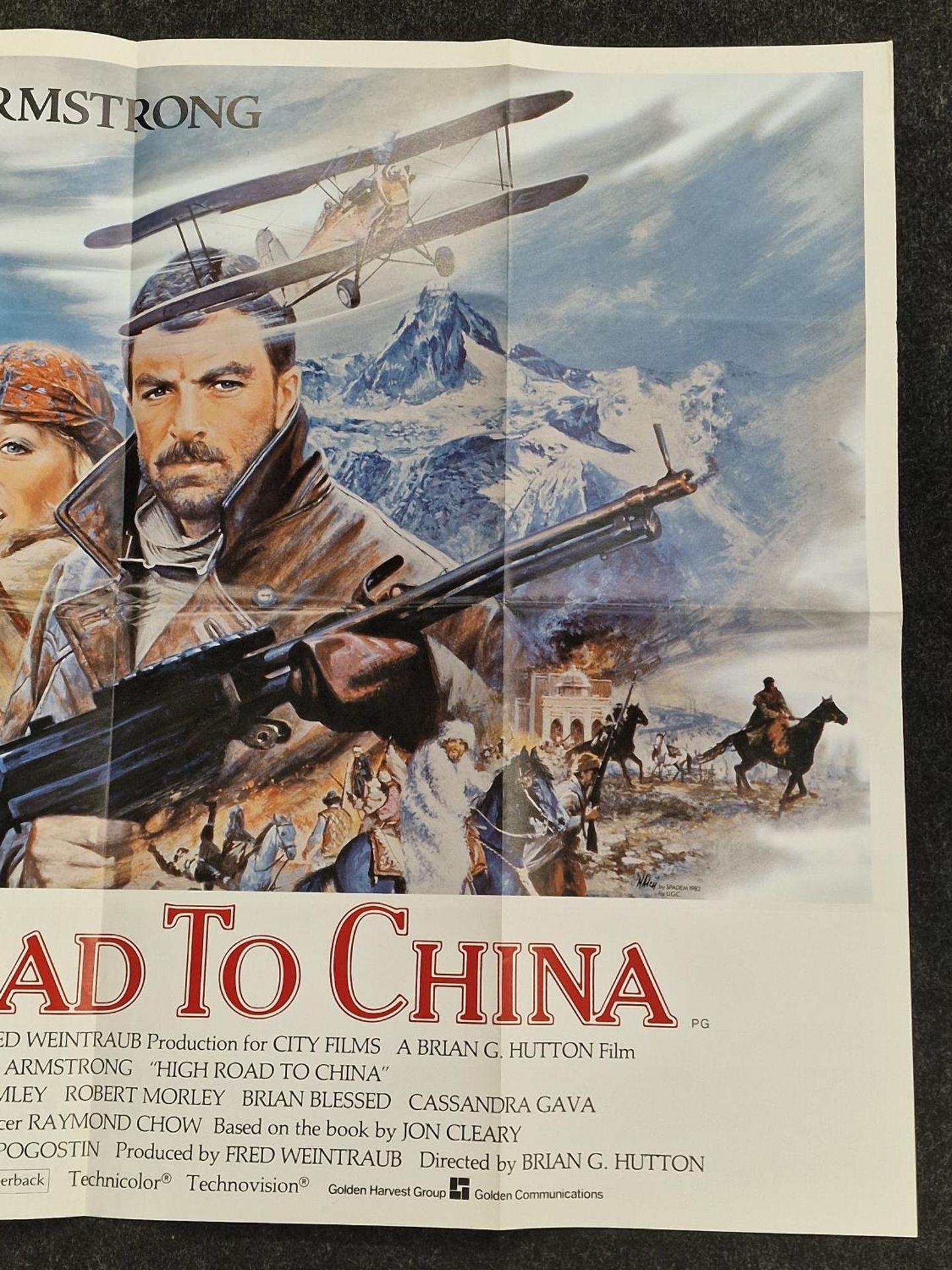 "High Road to China" original vintage folded quad film poster 1983 starring Tom Selleck and Bess - Image 3 of 4