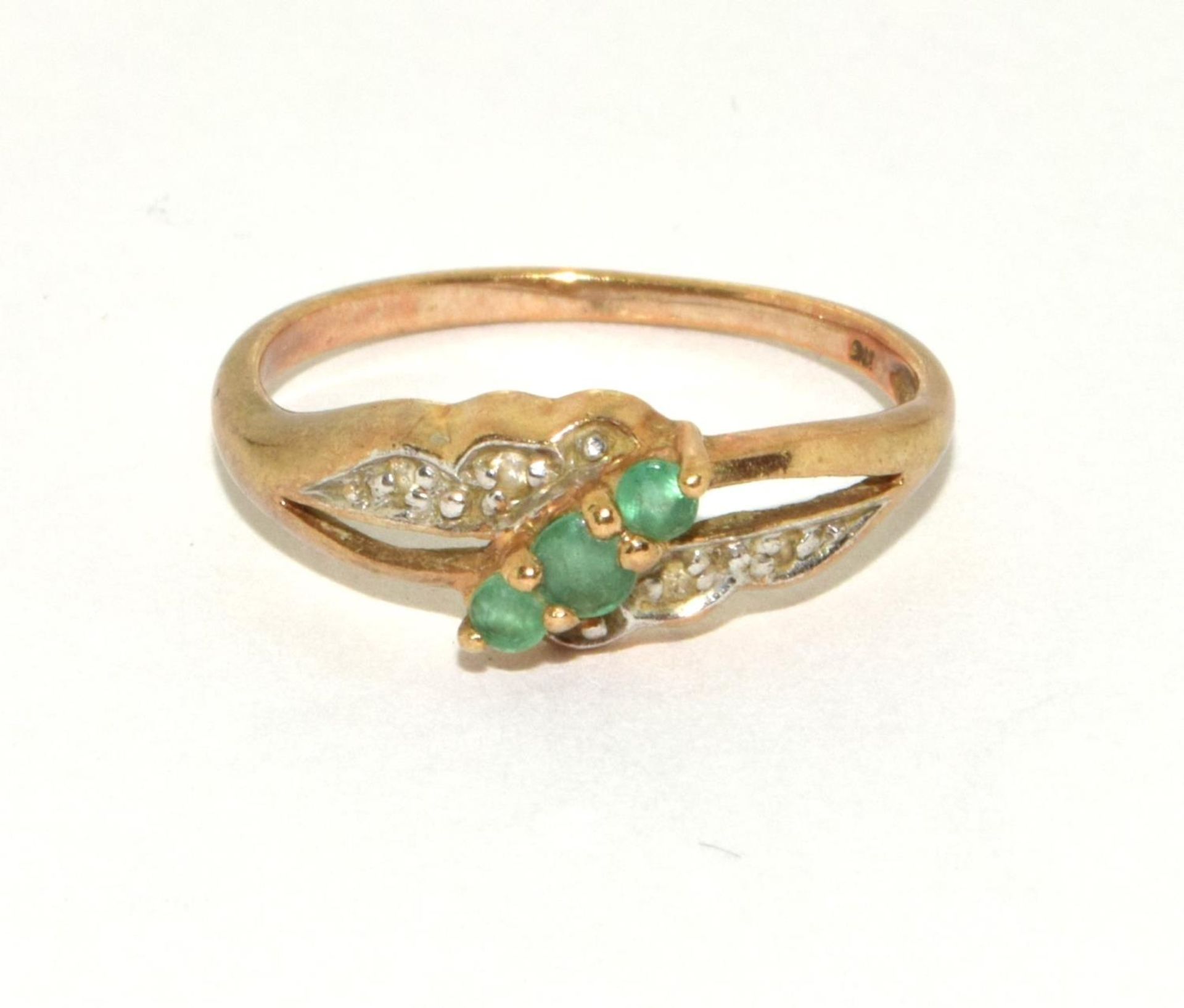 Emerald/Diamond 9ct gold ring Size L. - Image 5 of 5