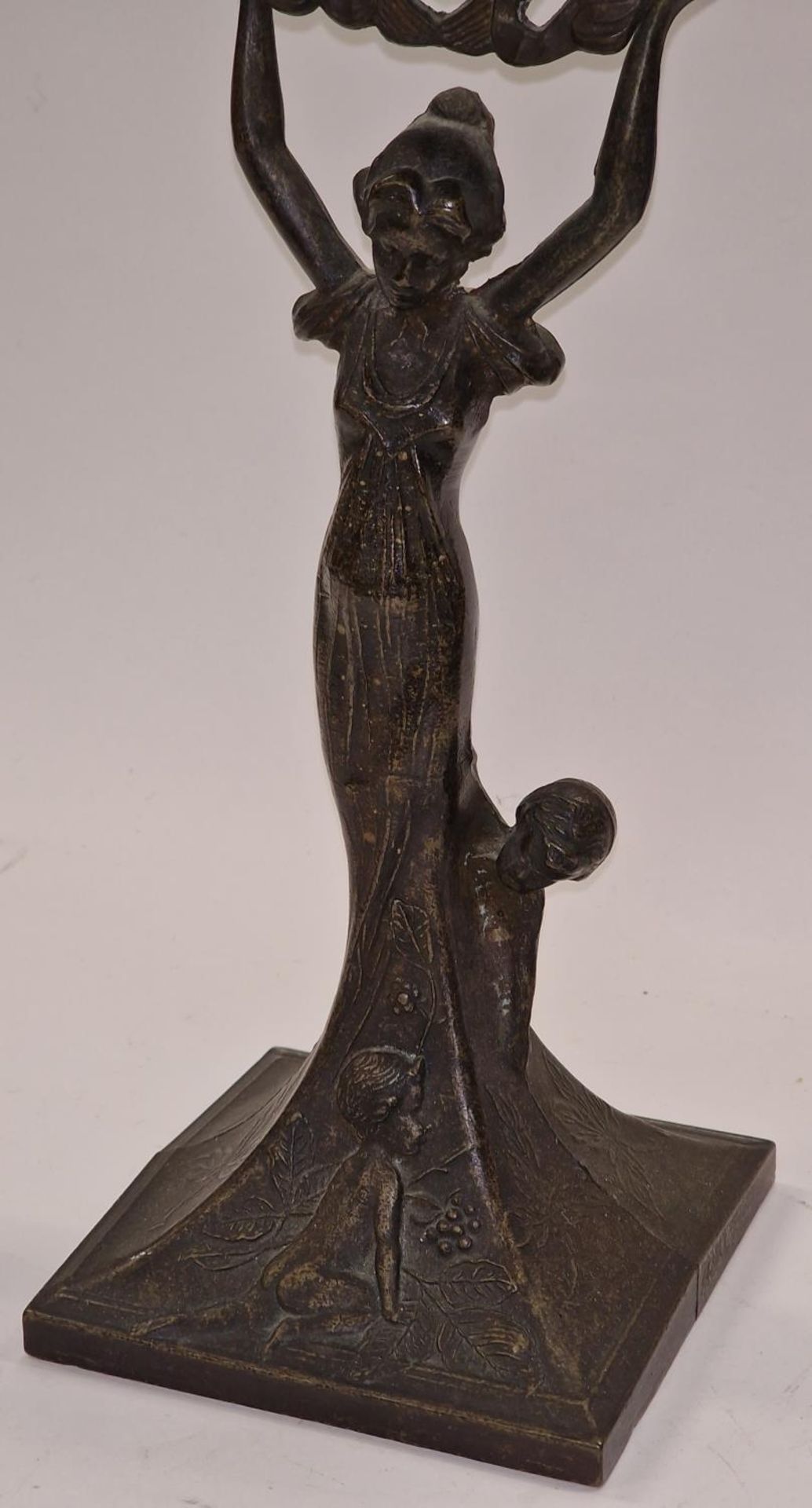 A decorative metal Art Nouveau style mirror depicting a lady 50cm tall. - Image 2 of 5