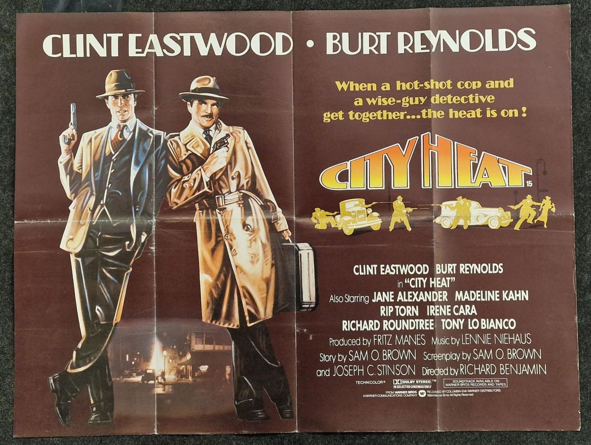 "City Heat" original vintage film poster 1984 starring Clint Eastwood and Burt Reynolds 40"x30".