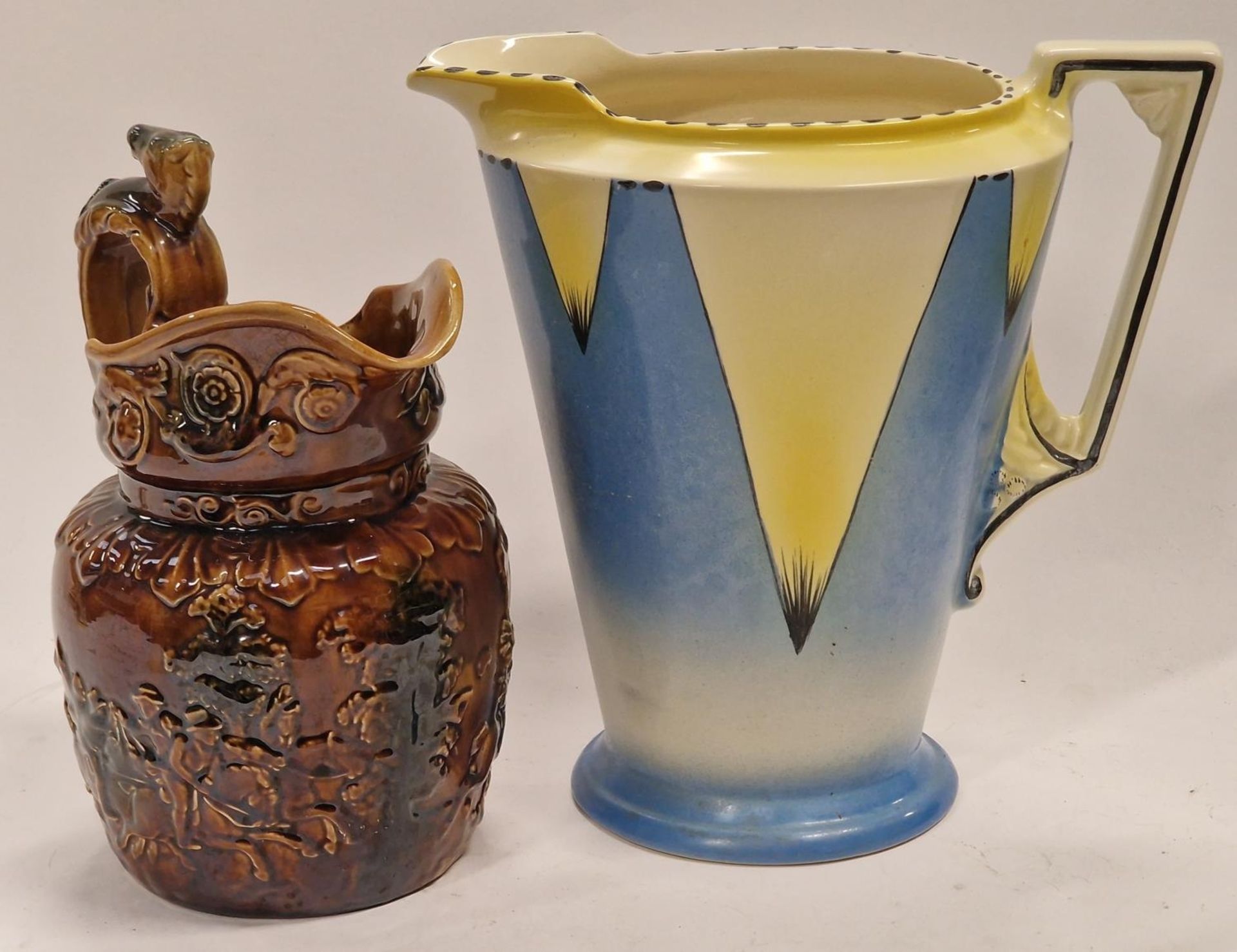 Art Deco Burleigh Ware jug together with a brown glazed jug (2).