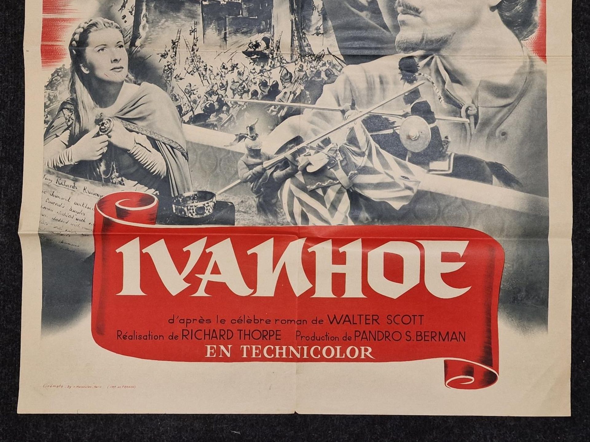 "Ivanhoe" original vintage folded French film poster 1952 starring Robert Taylor, Elizabeth - Image 3 of 4