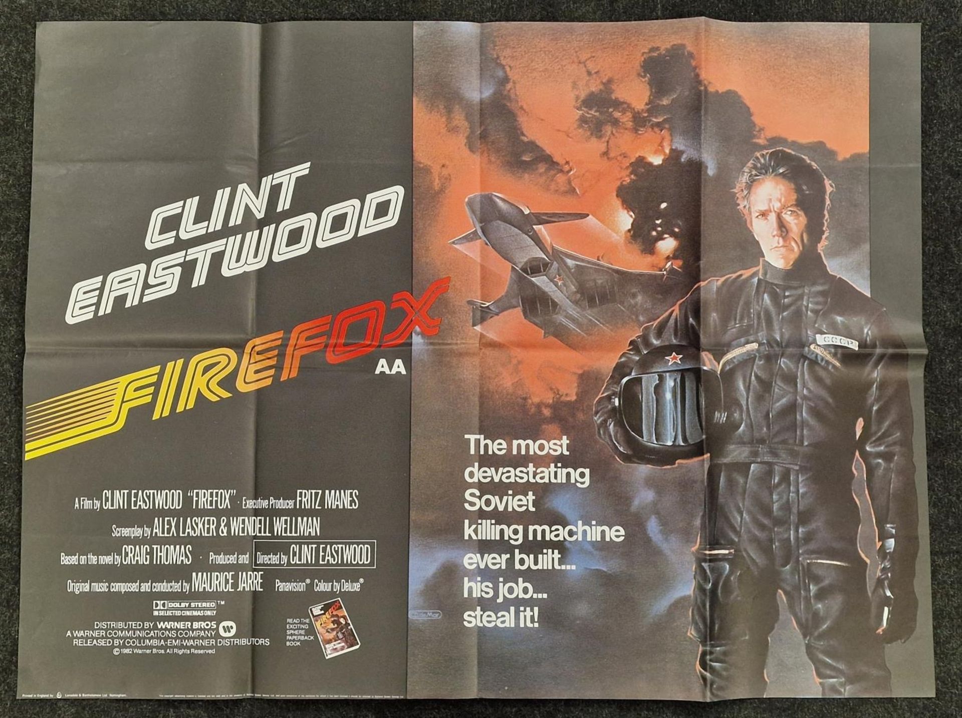 "Firefox" original vintage folded quad film poster 1982 starring Clint Eastwood 40"x30".