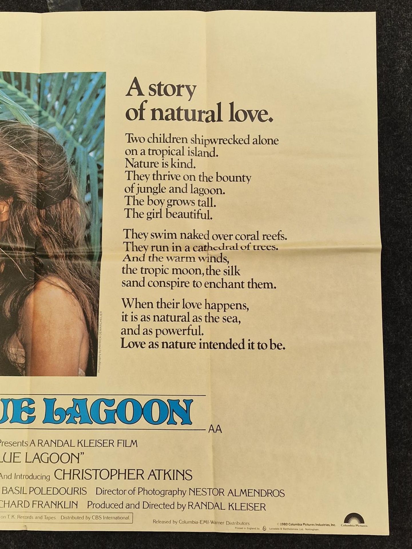 "The Blue Lagoon" original vintage folded quad film poster 1980 starring Brooke Shields and - Image 3 of 5