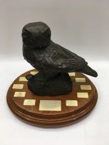 A bronzed owl trophy.