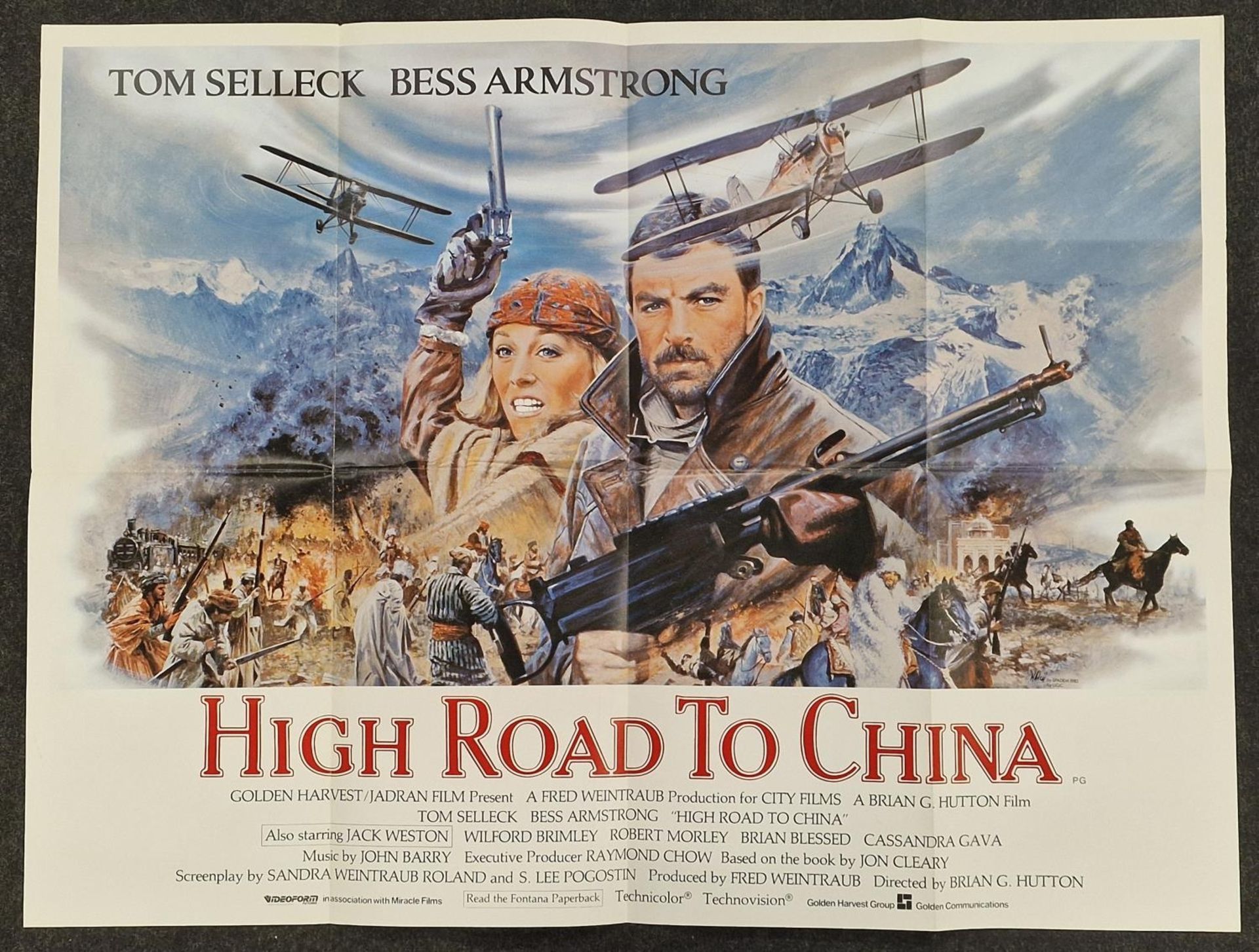 "High Road to China" original vintage folded quad film poster 1983 starring Tom Selleck and Bess