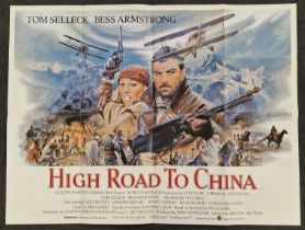 "High Road to China" original vintage folded quad film poster 1983 starring Tom Selleck and Bess