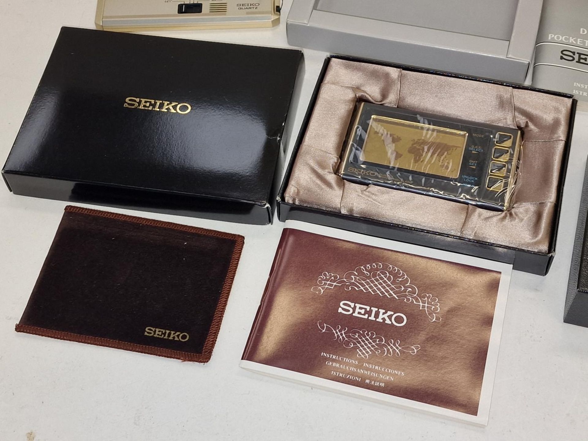 A collection of vintage Seiko digital travel alarm clocks together with another Seiko pocket - Image 3 of 4