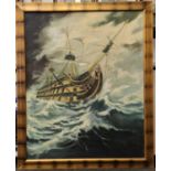 Large Acrylic on canvas of "HMS Victory"by Susan Yeats 2002 a local artist 175x140cm