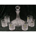 Waterford Crystal Alana Old Fashioned ships decanter together with a matching set of six whisky