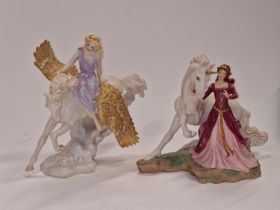 Two Franklin Mint porcelain figurines "The Lady and the Unicorn" and "Athene and Pegasus".