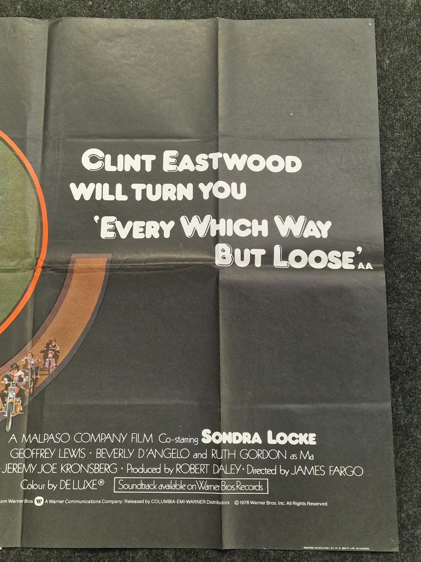 "Every Which Way But Loose" original vintage folded quad film poster 1978 starring Clint Eastwood - Image 3 of 5