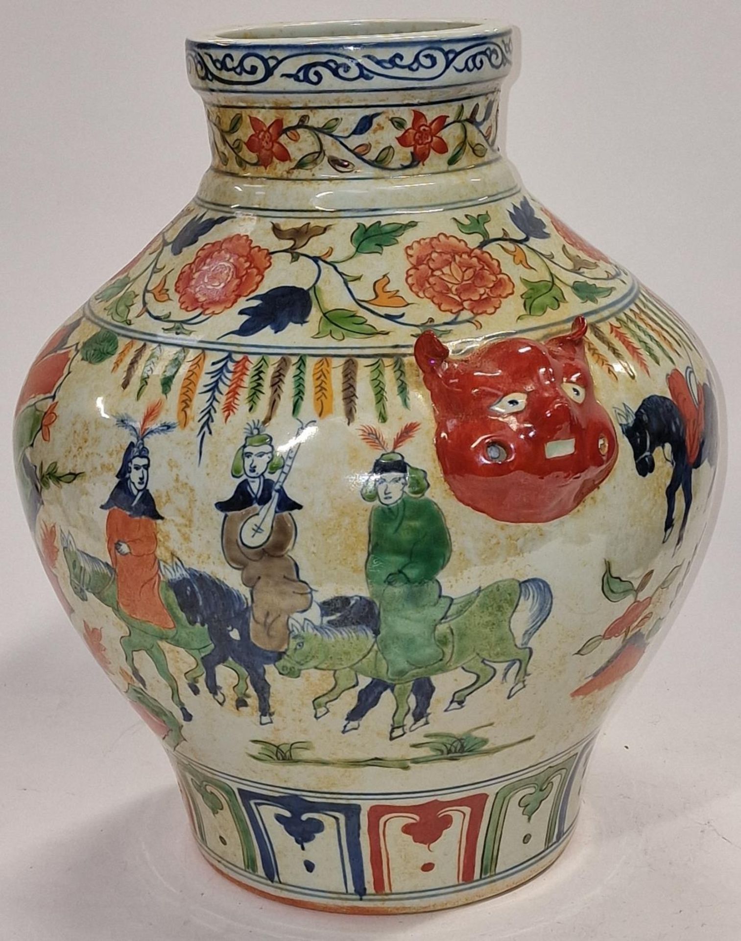 Large oriental bulbous Old Yuan Dynasty style patterned decorative vase 42cm tall 106cm diameter. - Image 2 of 4