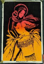 Vintage Velva-Print 1973 flocked velvet rolled wall poster "Black Drummer Girl" by AA sales USA.