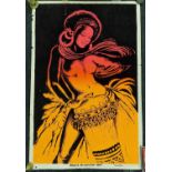 Vintage Velva-Print 1973 flocked velvet rolled wall poster "Black Drummer Girl" by AA sales USA.