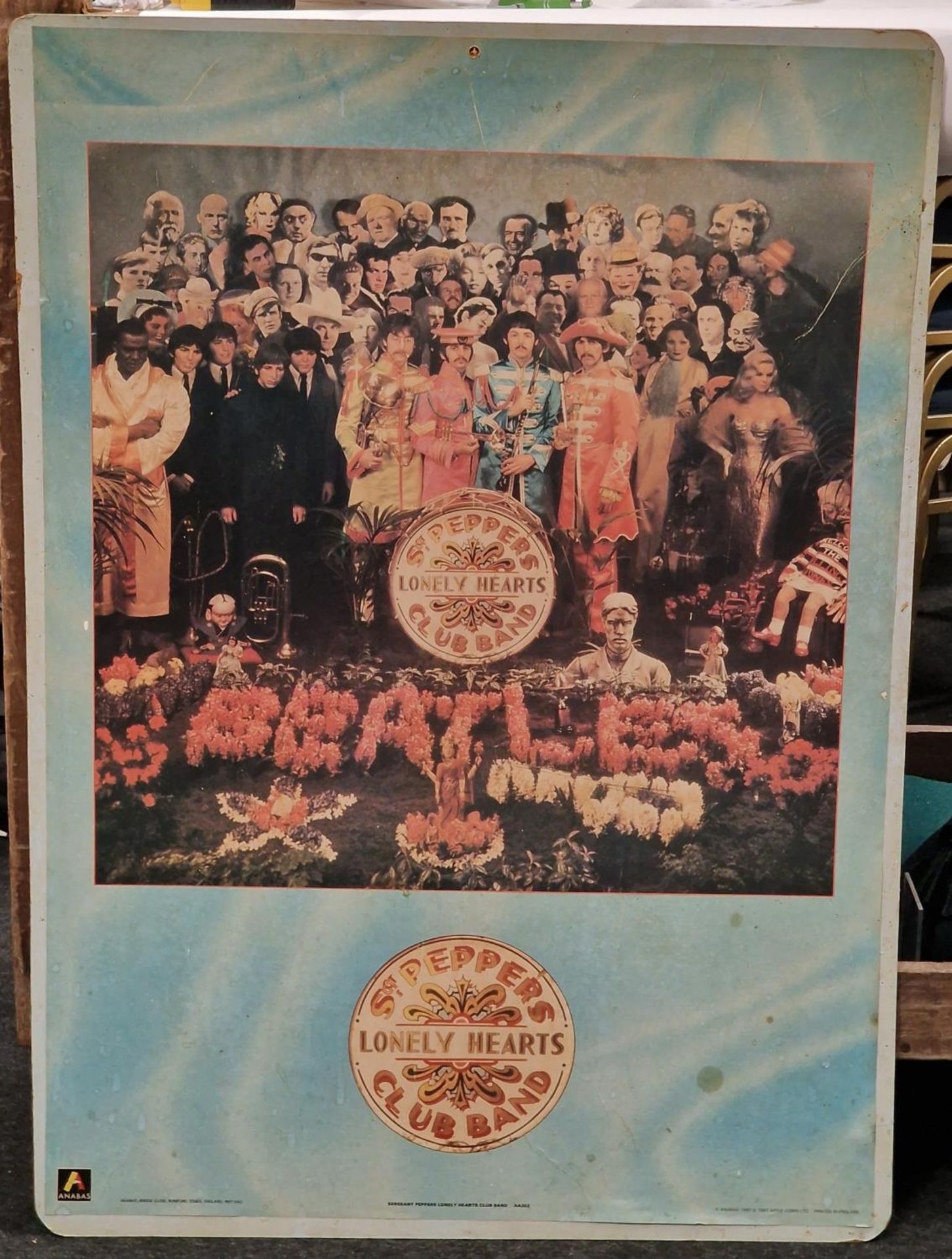 1987 Anabas large poster for The Beatles "Sgt. Peppers Lonely Hearts Club Band" mounted on a