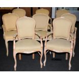 Set of eight French style carver dining chairs.