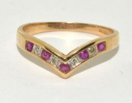 Ruby/Diamond 9ct gold ring Size Q