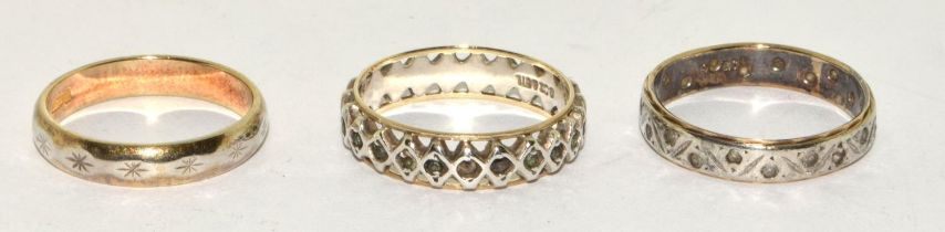 3 x 9ct and silver vintage eternity rings