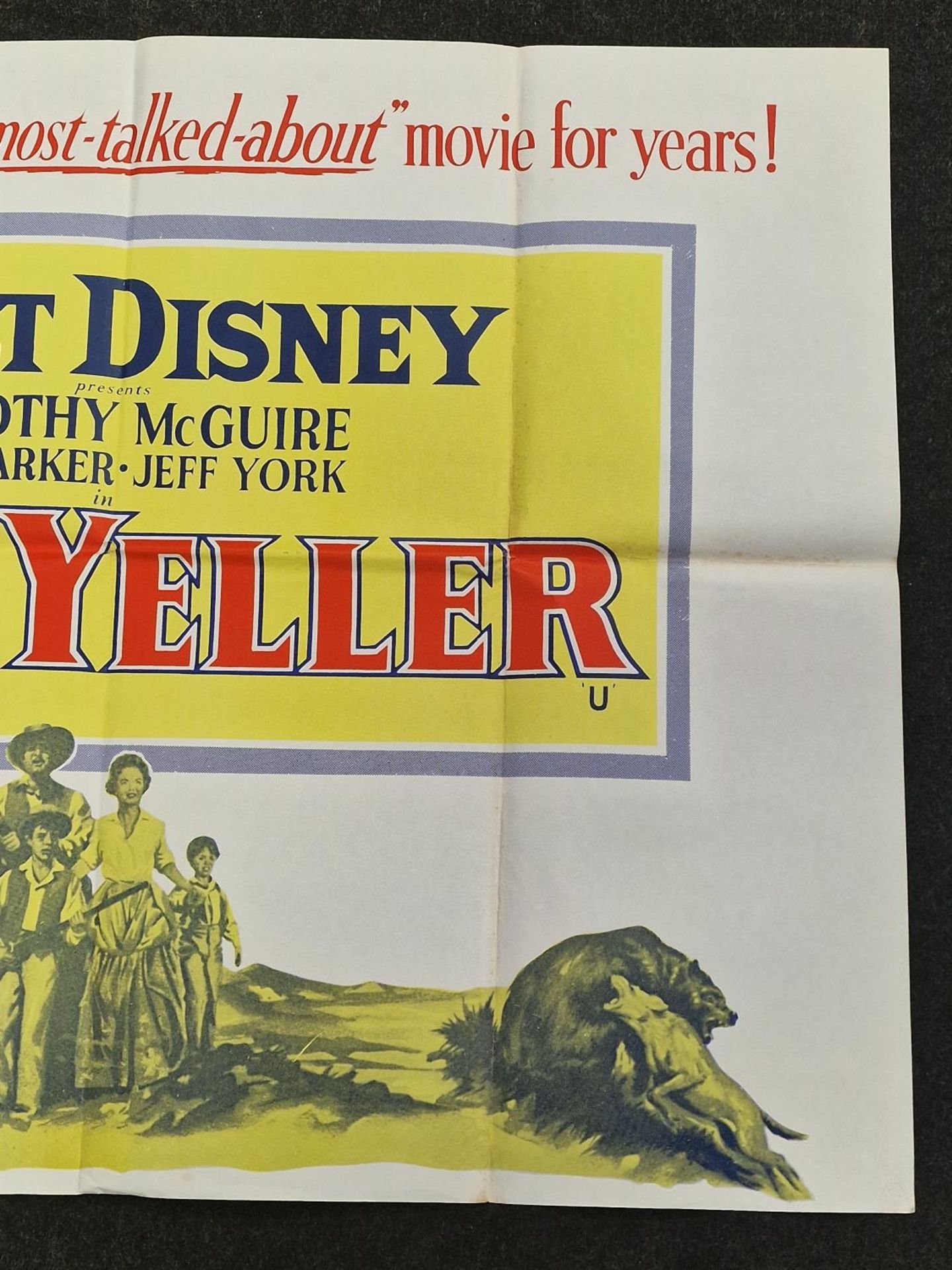 "Old Yeller" original vintage Walt Disney folded quad film poster 1957 starring Dorothy McGuire, - Image 3 of 4