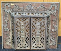 Antique French cast metal fire surround with doors to centre 96x85cm.