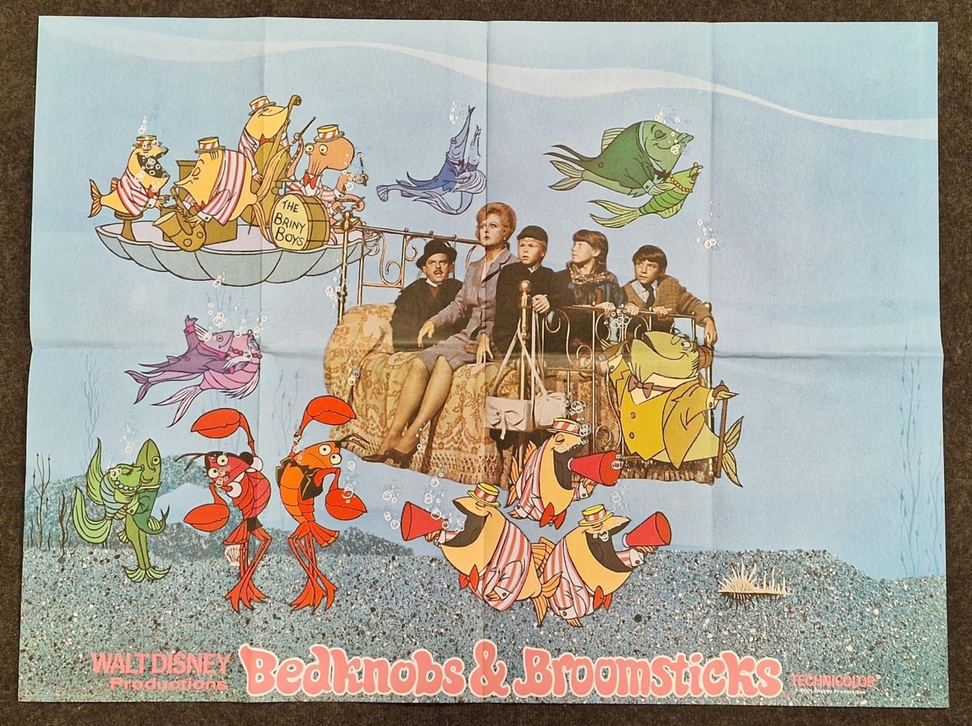 "Bedknobs & Broomsticks" original vintage Walt Disney folded quad film poster 1971 starring Angela