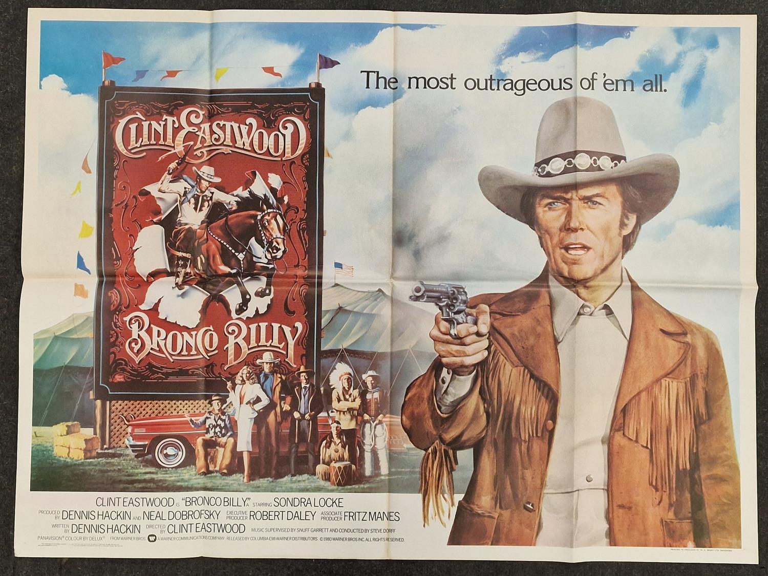 "Bronco Billy" original vintage folded quad film poster 1980 starring Clint Eastwood 40"x30".