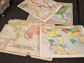 Collection of four vintage large scale double sided French maps possibly from a schooling