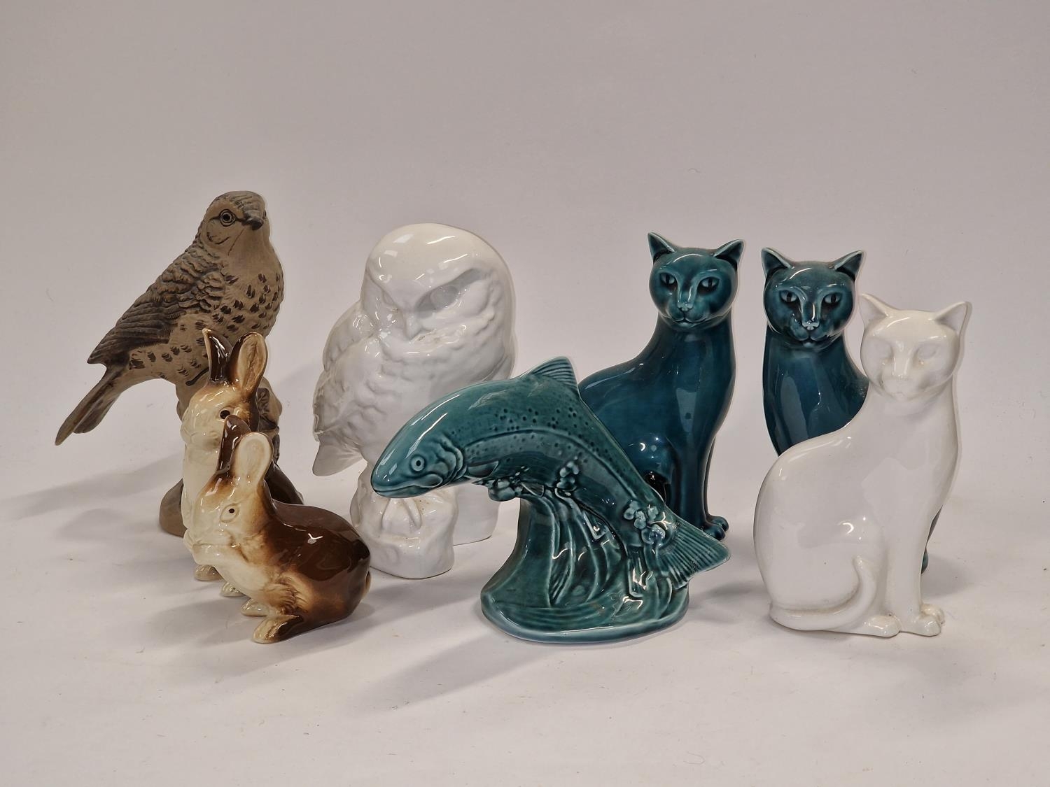 Poole Pottery collection of animals to include Thrush, cats, trout etc (8).