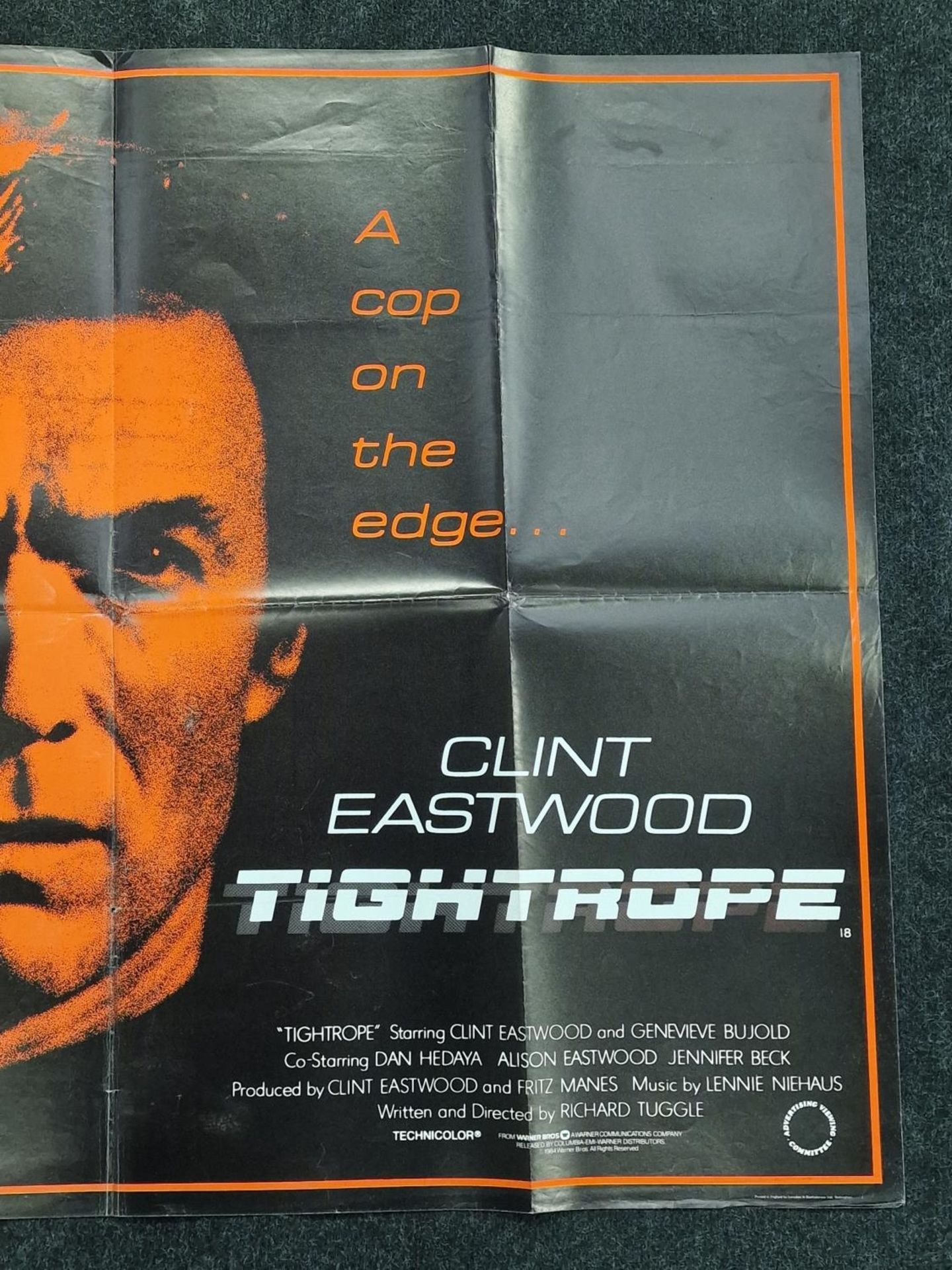 "Tightrope" original vintage folded quad film poster 1984 starring Clint Eastwood 40"x30". - Image 3 of 5