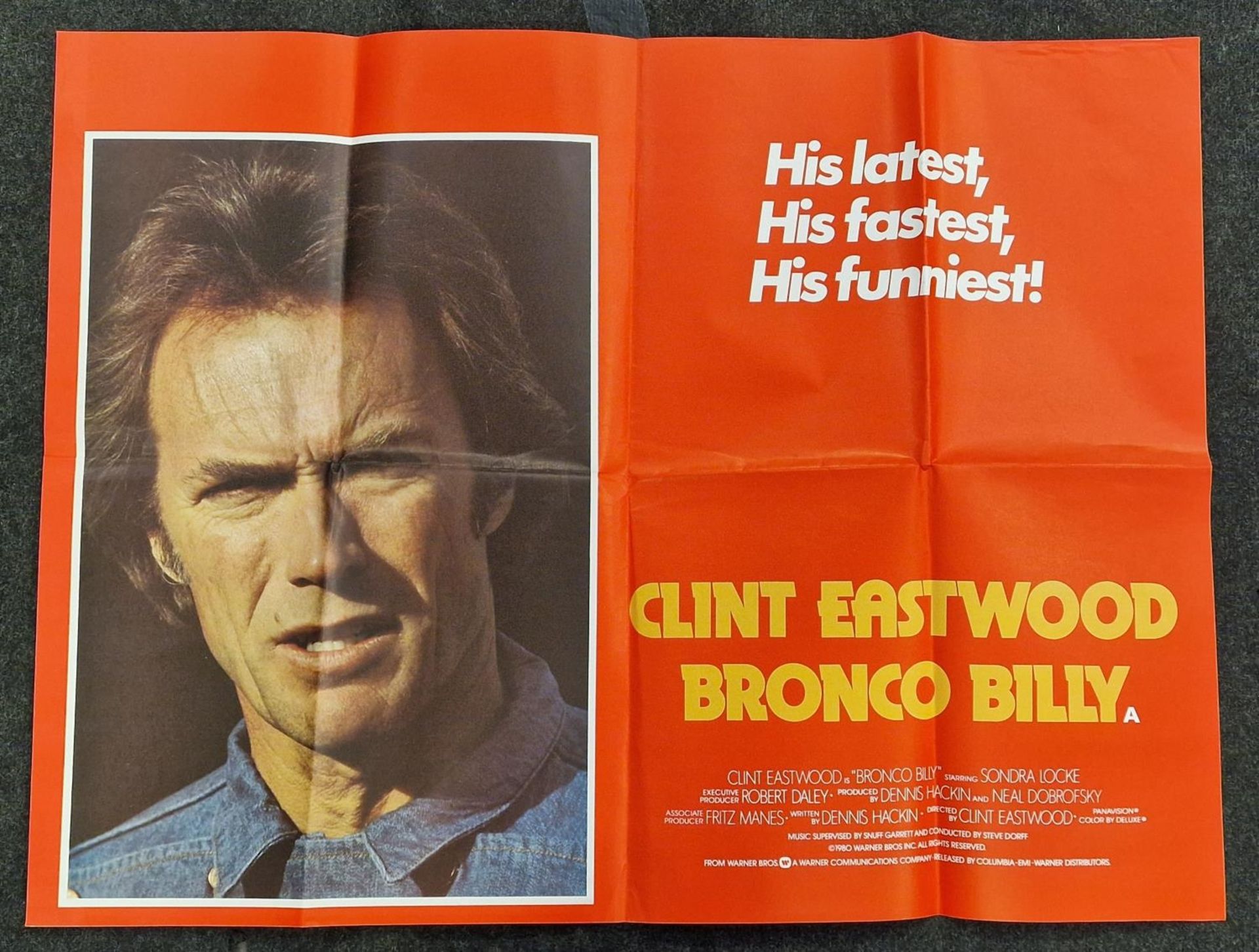 "Bronco Billy" original vintage folded quad film poster 1980 starring Clint Eastwood 40"x30".