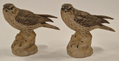 Poole Pottery 2 x Barbara Linley Adams stoneware merlins each 18cm tall.