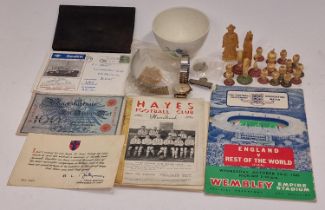 Mixed collectables to include vintage football ephemera, vintage watch, militaria and other items.