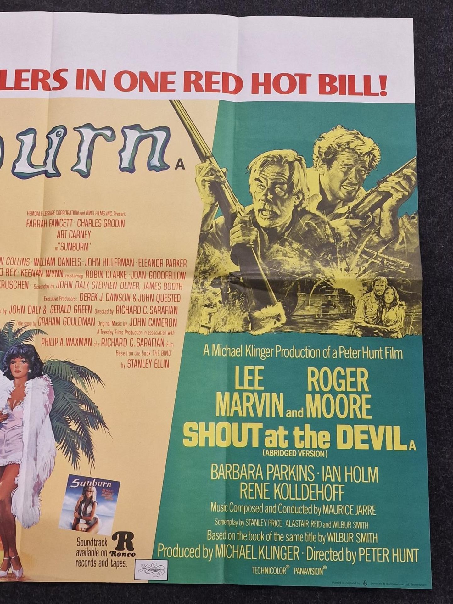 Double Bill "Sunburn/Shout at the Devil" original vintage folded quad film poster 1979 40"x30". - Image 3 of 5