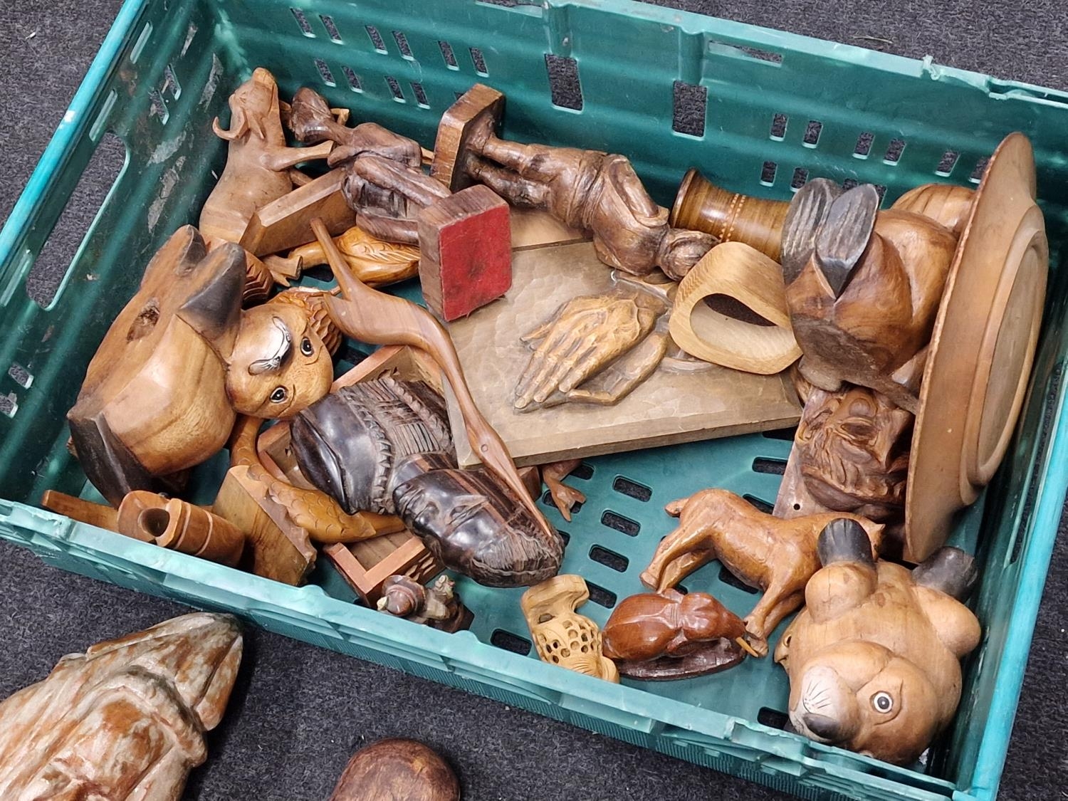 Collection of carved wooden figurines of animals etc together with some treen. - Image 2 of 3