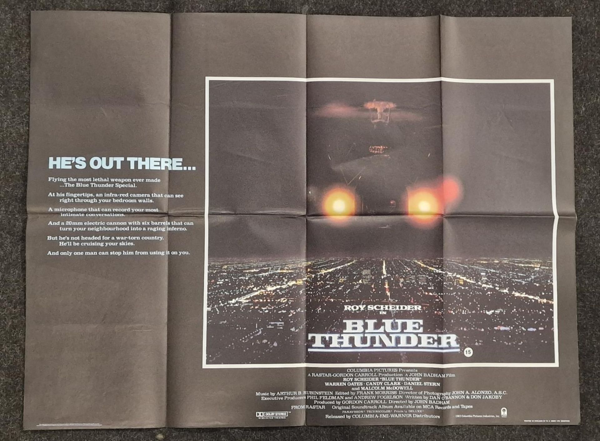"Blue Thunder" original vintage folded quad film poster 1983 starring Roy Scheider 40"x30".