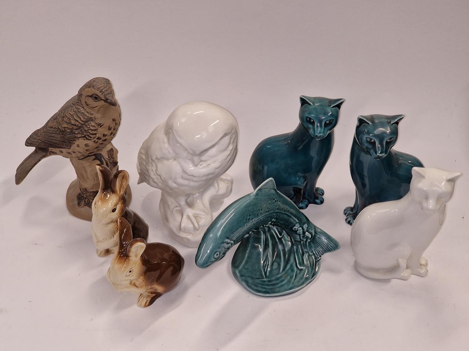 Poole Pottery collection of animals to include Thrush, cats, trout etc (8). - Image 2 of 3