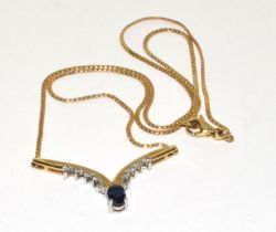 Sapphire/Diamond 9ct gold pendant with fitted 9ct gold chain.