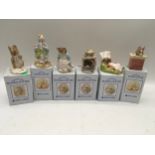 Six Royal Albert Beatrix Potter figures with boxes.