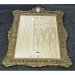 Vintage gilt framed wall mirror with bevelled edged glass and decorative pictorial plaque to top