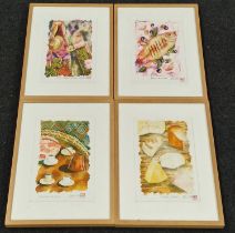 Jess Stone: set of four framed and glazed signed watercolour paintings each 48x36cm.
