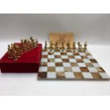 A chess set with marble board.