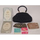 Vintage Black bead bag and other items