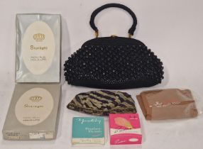 Vintage Black bead bag and other items