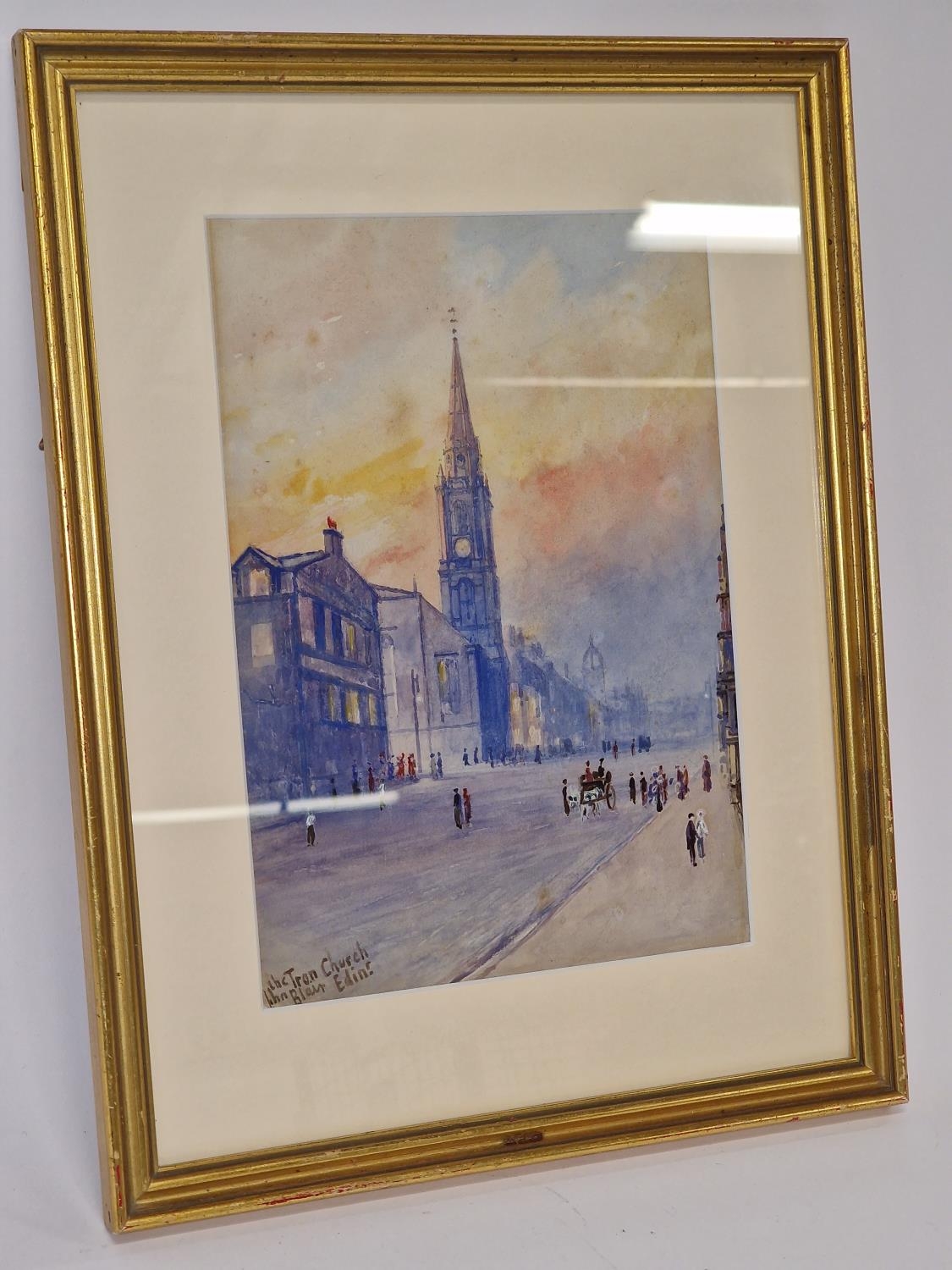 Victorian watercolour of the Tron Church, Edinburgh by listed Scottish artist John Blair 39x30cm. - Image 2 of 5