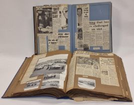 Two large scrapbooks containing vintage newspaper clippings relating to Motorsport in the 1950's and