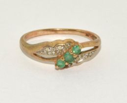 Emerald/Diamond 9ct gold ring Size L.