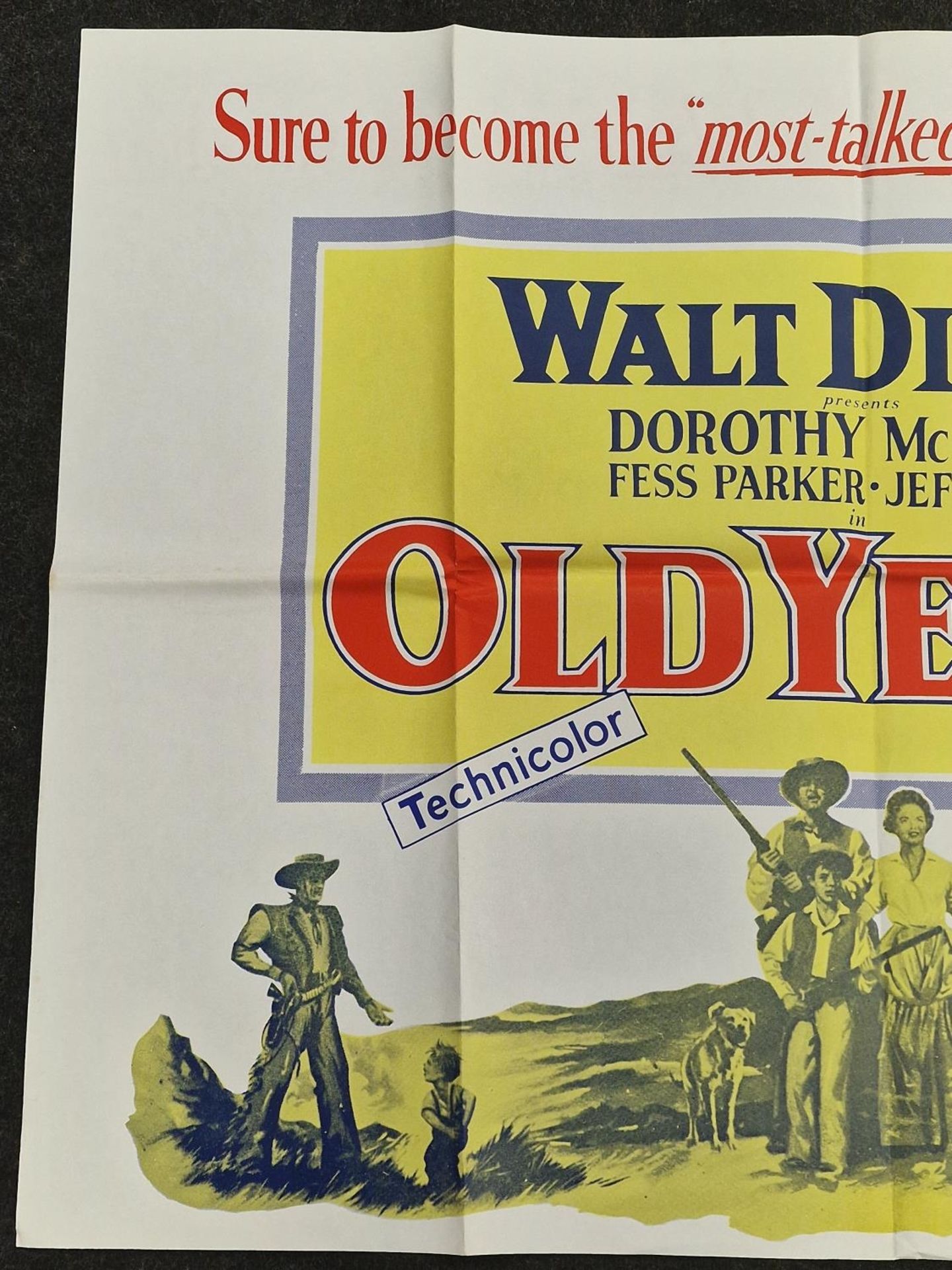 "Old Yeller" original vintage Walt Disney folded quad film poster 1957 starring Dorothy McGuire, - Image 2 of 4