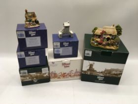 Six Lilliput lane Roll out he Barrel L2588, Counting House Corner, Wash Day 866, Kiln Cottage L2124,