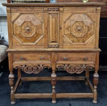 19th century antique carved oak housekeepers cupboard in two parts 120x110x52cm.